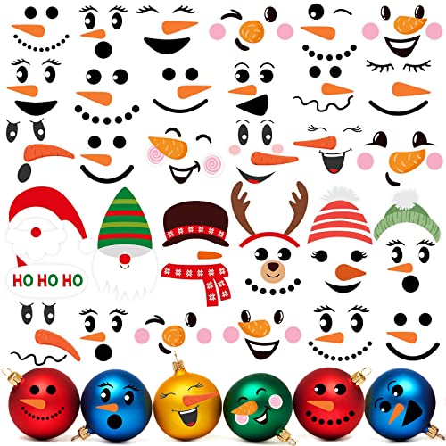 Snowman Decals PVC Face Stickers Christmas Wall Decor Stickers Glass Blocks Holiday Decals Snowman Hats Stickers Cute Snowman Face Decals for Home Wall Door Refrigerator Party Decoration (Cute Style)