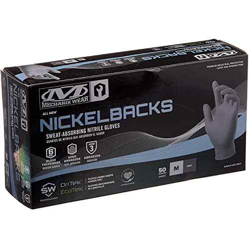Mechanix Wear: 6 Mil Nickelback Nitrile Gloves with Sweat Absorbing Liner, Latex and Powder Free, Disposable Gloves, Textured Grip, 50 pack, Cleaning and Mechanic Work Gloves (Gray 6 mil, Medium)