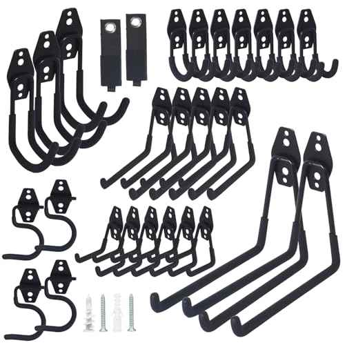 28 Pack Steel Heavy Duty Garage Hooks Storage Hooks with Anti-Slip Coating, Utility Garage Wall Mount Hanger and Organizer for Bikes, Ladder, Rope, Broom, Shovel and Garden Power Tools (28, Black)