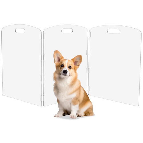 Feoyoho Acrylic Pet Gate Freestanding Foldable - Clear Dog Cat Gate for Doorways Stairs House - No-Drill Indoor Barrier Fence (24" Height-3 Panels)
