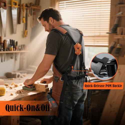 WELKINLAND 11-Pockets Waxed-Canvas Tool Apron, Heavy-Duty Carpenter Apron, Comfy Woodworking Apron, Convenient Workshop Apron, Fully-Adjustable Shop Aprons For Men, Well-Padded Work Aprons For Men