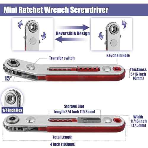 Yakamoz Mini Ratchet Screwdriver Set, 2Pcs Small Ratcheting Offset Screwdrivers 90 Degree Right Angle Screwdriver Wrench 1/4 Inch Hex Screw Driver for Tight Spaces