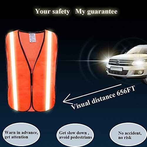 SIFE 1 Pack High Visibility Reflective Safety Vest,Made from Breathable and Neon Orange Mesh Fabric,light weight for Man and Woman(Orange, 1 pack)