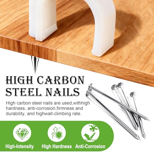 200PCS Cable Clips with Steel Nails 4/6/8/10mm White Wall Mount Cable Organizer