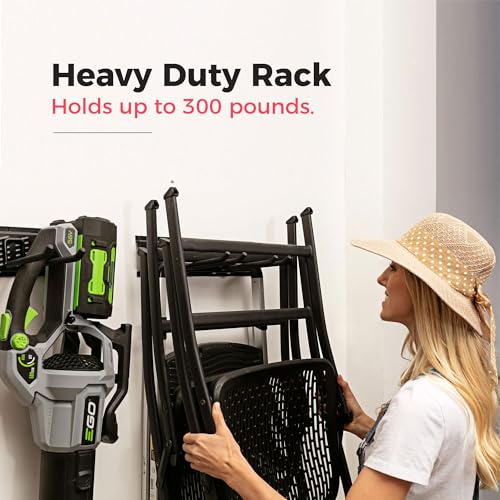 TIDYME Black 48-Inch Garage Wall Tool Organizer with 3 Racks & 6 Hooks
