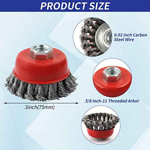 3 Pack Wire Wheel Brush for Angle Grinder, 4 Inch Angle Grinder Wire Wheel, Wire Wheels for 4 1/2 Angle Grinder -5/8 Inch Threaded Arbor ,0.02 Inch Carbon Steel Wire Brush for Angle Grinder