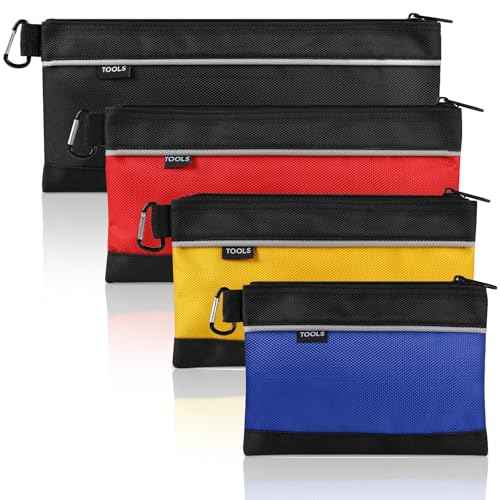 4 Pack Tool Pouch, Small Tool Bag with Zipper, 1680D Oxford Waterproof Multipurpose Tool Pouches with Carabiner for Men Tools, Travel Accessary, Stationary, Gadgets Storage Organizer, PSGJD-X4