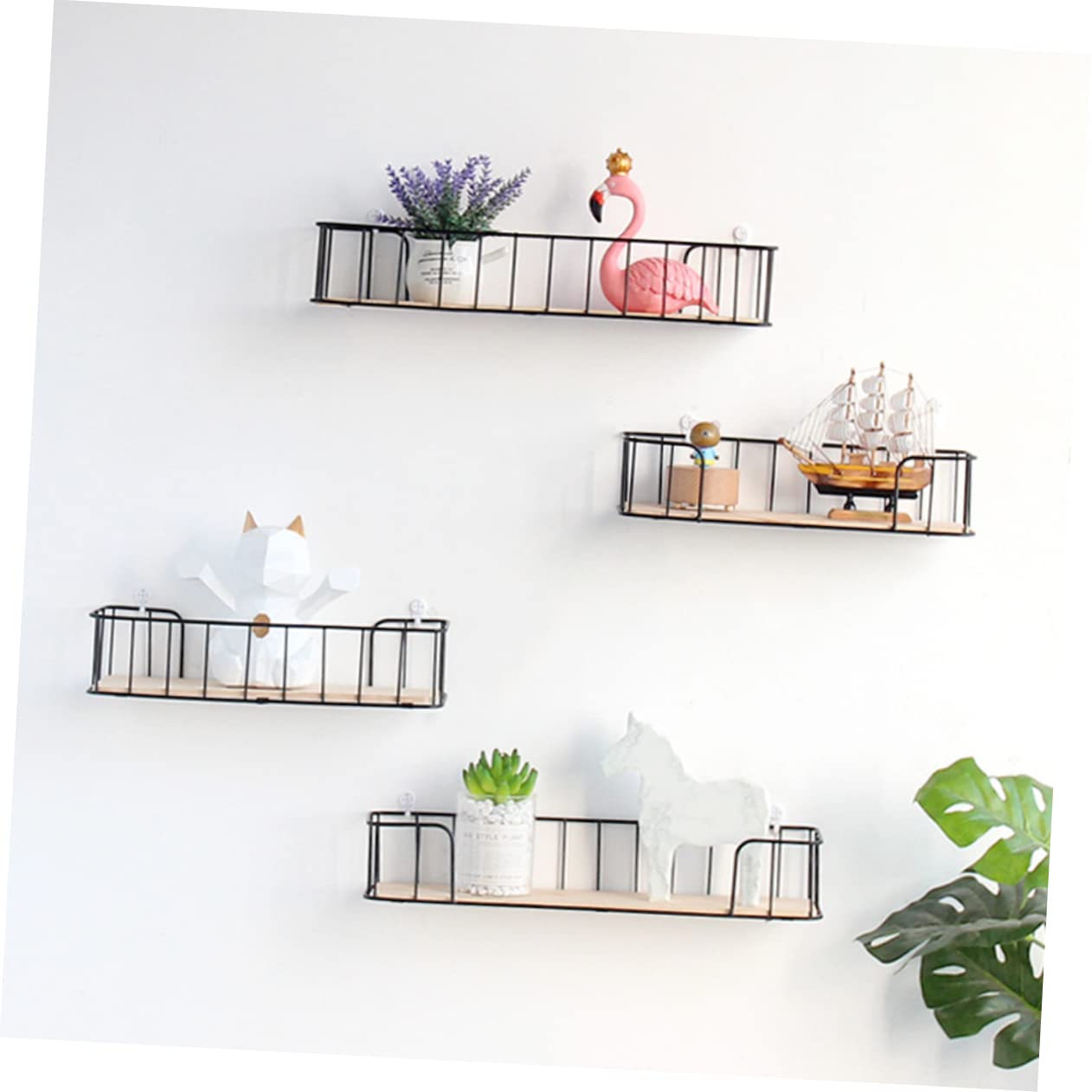 STOBAZA Wall Mounted Storage Rack Black Wrought Iron Shelf with Solid for Living Bedroom Bathroom No Punching Required Convenient Wall Shelf for Organizing