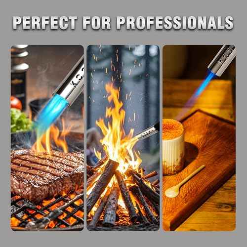 Propane Torch Head,Powerful 4-Flame Blow Torch Head Trigger Start Propane Torch with Igniter MAPP Gas Torch Kit Grill Gun on 1-lb Propane Tank Holder for Soldering Welding Brazing Cooking