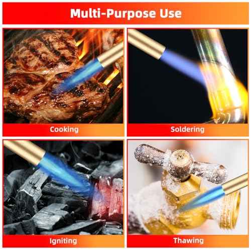 DOMINOX Propane Torch Head, Manual Start Solid Brass Brazing Torch Fuel by Propane CGA600 Cylinder, Blow Torch for Soldering, Brazing, Welding, Thawing and Cooking(Only Torch)