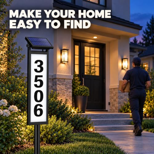 Eyrosa Solar House Number Sign - Illuminated Aluminum Yard Address Plaque