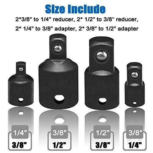 Impact Grade Socket Adapter Extension Set Turns Power Drill Into High Speed Nut Driver,1/4-Inch Hex Shank to Drive for Adapters to Use with Drill Chucks, Sizes 1/4" 3/8" 1/2", Cr-V, 4 Piece