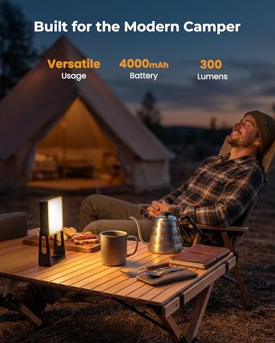 PopoIron Black Rechargeable Camping Lantern 2 Pack 4000mAh Dimmable LED Emergency Light with 360° Rotatable Stand