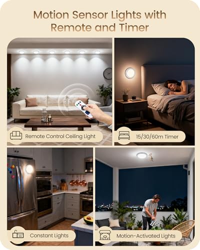 Rechargeable Wireless Motion Sensor Ceiling Light with Remote - 3 Color Temperatures