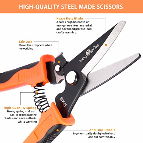 Heavy Duty Scissors, 9 Inch Multipurpose Carpet Cutting Scissors with Finely Serrated, Steel Shears Spring Loaded Snips for industry home for Copper Wire, Cardboard, Fabric, Tree Branches