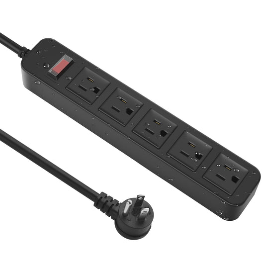 Outdoor Power Strip Waterproof with 5 Outlets, Garden Weatherproof Surge Protector, Christmas Multiple Outlet Exterior Socket for Lighting Appliances. 5FT Extension Cord Strip with Flat Plug. Black