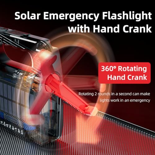 WARSUN Hand Crank Solar Powered Flashlight, Emergency Rechargeable LED Flashlight, Survival Flashlight with 6 Modes, 600 Lumens, Up to 20 Hours of Runtime, Great for Outdoor, Camping, Hiking, Fishing