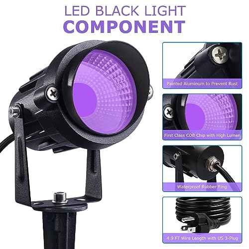 SUNVIE 6 Pack Halloween LED Black Lights12W Black Light Spotlight Outdoor 120V Outdoor Blacklight Spotlight Waterproof Halloween Blacklight Spot Light for Glow Party Fluorescent Body Paint
