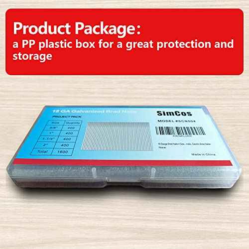 18 Gauge Brad Nails (2",1-1/4",1",5/8 inch) 1600 pcs 18 GA Nail Gun Nails Assorted and Small Finishing Nails for Pneumatic, Electric Brad Nailer (Galvanized steel)