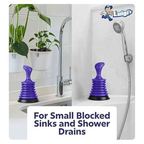 Luigi's Mini Sink Plunger Kitchen - Sink Plunger Bathroom - Drain Bathtub or Shower - Small and Powerful Clog Remover - Commercial Style Plumbers Plungers with Large Bellows