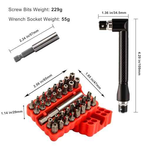 34pcs Security Bit Set 1/4 Inch Hex Shank Screwdriver Bit Set,Tamper Proof Bits-Torx+Hex+Tri Wing+Star+Spanner for Torx Security Screwdriver Set,High Hardness Impact Driver Bit Set(Red+Wrench)