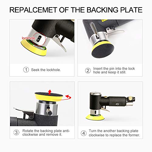 ZFE 1/2/3 Inch Random Orbital Air Sander with 15 Buffing Pads & Sandpapers