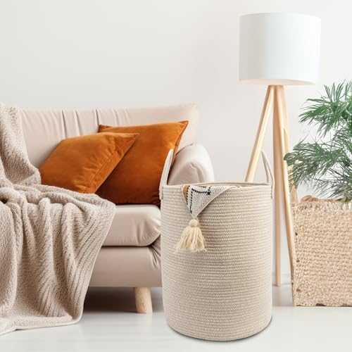 JUNBOLE Oatmeal Woven Cotton Rope Laundry Basket 15" x 20" Laundry Hamper (Regular)