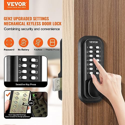 VEVOR Black Mechanical Keyless Entry Door Lock, 14-Digit Keypad, Outdoor Gate Lock Set