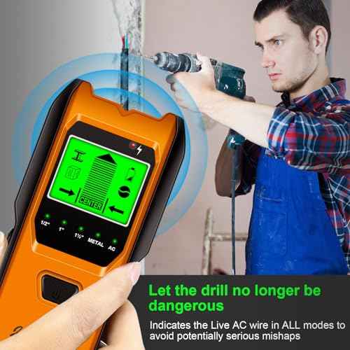 Stud Finder Wall Scanner, 5 in 1 Multifunction Stud Locator with Upgraded Smart Sensor, HD LCD Display and Audio Alarm for The Center & Edge of Metal, Studs, AC Wire, and Pipe Detection (Tangerine)