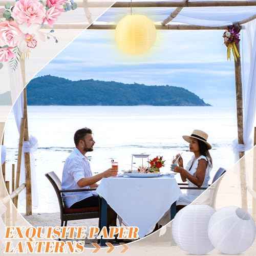 5 Pcs 20 Inch White Paper Lanterns Large Chinese Moon Paper Round Lamp Japanese Hanging Lantern for Wedding Bridal Shower Decoration Anniversary Birthday Party Supplies