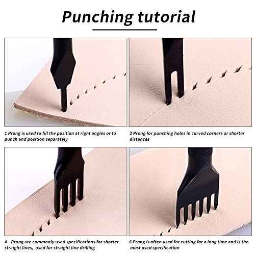 4 Pcs Leather Stitching Punch Leather Craft Tool Hole Punches 1/2/4/6 Prong Punch Lacing Stitching Punch Tool for Craft(3mm)