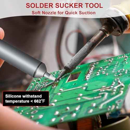 Desoldering Tool for Engineer, 30hg-cm Strong Suction Metal Soldering Iron Solder Sucker, Manual Vacuum Suction Soldering with 50mm Silicone Nozzle for Integrated Circuit Board Repair 1PCS