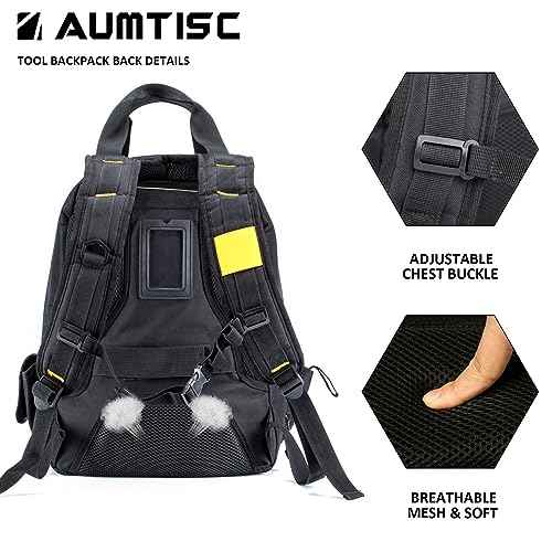 AUMTISC Tool Bag Backpack for Men, Heavy-Duty Tools Storage Organizer Work Bags Backpack for Construction Jobsite, Electrician, Industrial, Repairman, and HVAC Techs, Yellow