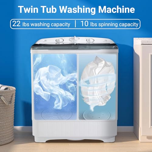 Erivess 32lbs Black Compact Twin Tub Washing Machine with Dryer & Hangers