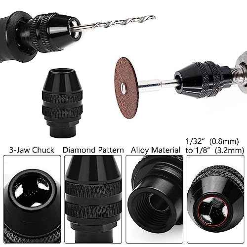 AccEncyc 10Pcs Drill Chuck Collet Set for Dremel with 4485 Brass Collet Set 4486 Keyless Chuck for Dremel Rotary Tool 1/32" to 1/8" Keyless Drill Chuck Brass Chuck Collet Nut for Dremel