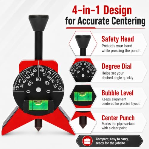 Pipe Center Finder Tool, Magnetic Pipefitter Tool with Protractor