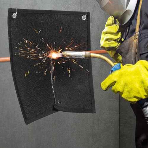 Welding Blanket Fireproof for Copper Pipe - 2 Pack Fire Resistant Fiberglass Soldering Mat with Plumbing Hole, Protective Flame Insulation Pad for Propane Torch Brazing Plumbing, 12" x 12"
