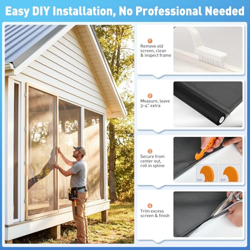 MAGZO Heavy-Duty Gray Window Screen Mesh 48 x 99 Inches - UV & Bug Blocker