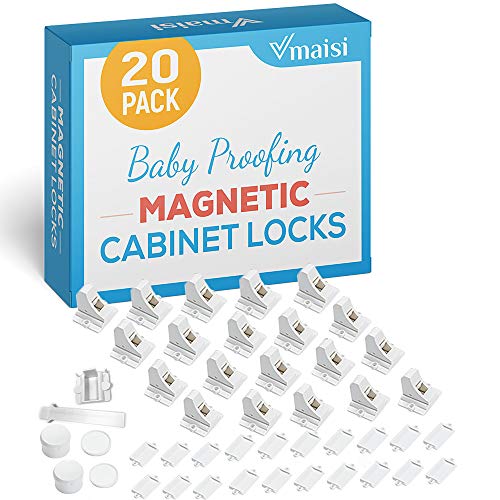 Vmaisi 20 Pack Magnetic Child Safety Cabinet Locks with 2 Keys - Invisible, Easy Install