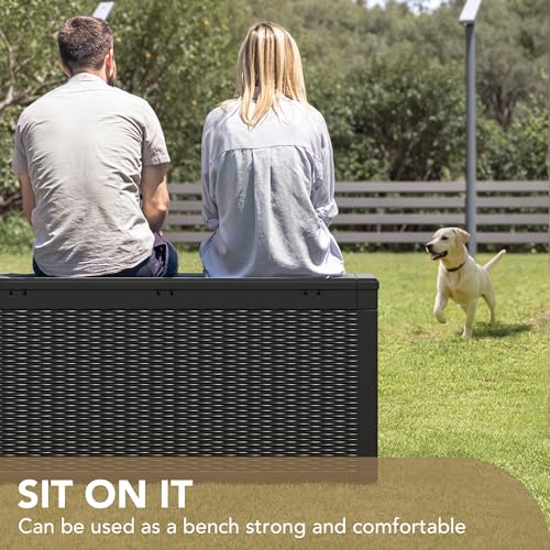 Devoko 100 Gallon Waterproof Resin Deck Box with Black Cushion - Outdoor Storage & Bench