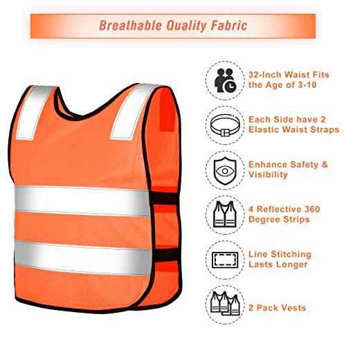 2 Pieces Kids Reflective Vest Child Safety Visibility Vest for Boys Girls Cycling Skiing Runner