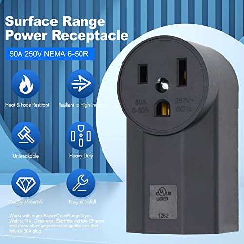 NEMA 6-50R Receptacle 2-Pole 3-Wire Surface Mount 250V 50A UL Listed – Black (NEMA 6-50R) micmi