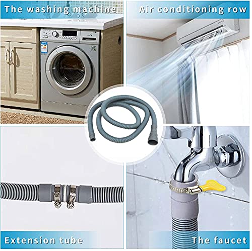 Elyfree 10ft Universal Washing Machine Drain Hose Extension Kit for LG/GE/Samsung – Flexible 4in Heads, 3/4–1-1/2 inch, Includes Clamps & U-Bend Holder