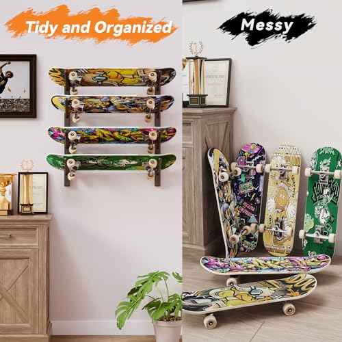YMYNY Skateboard Wall Mount, 6 Layer Skateboard Rack Holder, Snowboard Wall Mount for Storage Longboard Deck Organizer, Skateboard Display Stand for Home Garage, UHSD002B