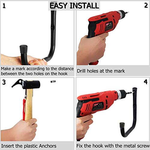 Heavy Duty Garage Wall Mount Hooks - 6 Pack, 50 lbs Capacity for Ladders, Tools & Bicycles