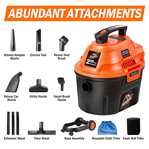 Armor All 2.5 Gallon Wet/Dry Utility Vacuum with 2 Peak HP, Convertible Blower, 13 Accessories