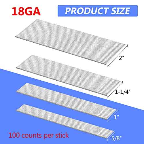 18 Gauge Brad Nails (2",1-1/4",1",5/8 inch) 1600 pcs 18 GA Nail Gun Nails Assorted and Small Finishing Nails for Pneumatic, Electric Brad Nailer (Galvanized steel)