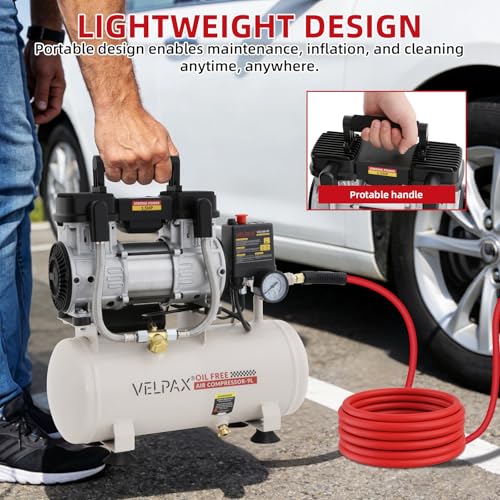 VELPAX 2.4 Gallon Ultra Quiet Oil-Free Air Compressor 60dB 1.5HP 110V