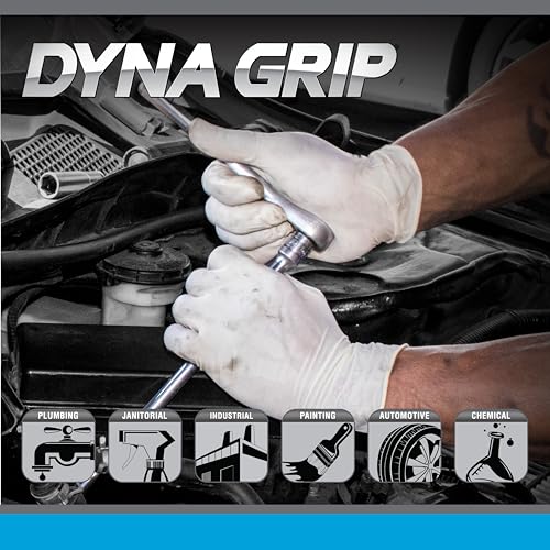 Dyna Grip Powder-Free Premium Latex Disposable Gloves | 7 Mil - 2XL - 100 Count | Textured Grip, Beaded Cuff, Single Use | for Automotive, Industrial, Janitorial, MRO, Food Service | 650-1005,White