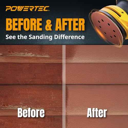 POWERTEC 25PK, 80 Grits, Sanding Discs 5 Inch - Hook and Loop, 5 Inch 8 Hole Aluminum Oxide Sandpaper Discs, Woodworking Sanding Pads for Random Orbital, Palm, Air, DA & Pneumatic Sander (45008)